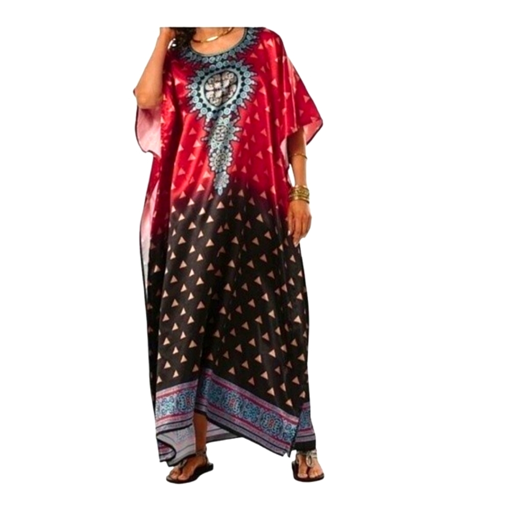Beautiful Red/Black Long Kaftan One Size Small to 3xl NWT